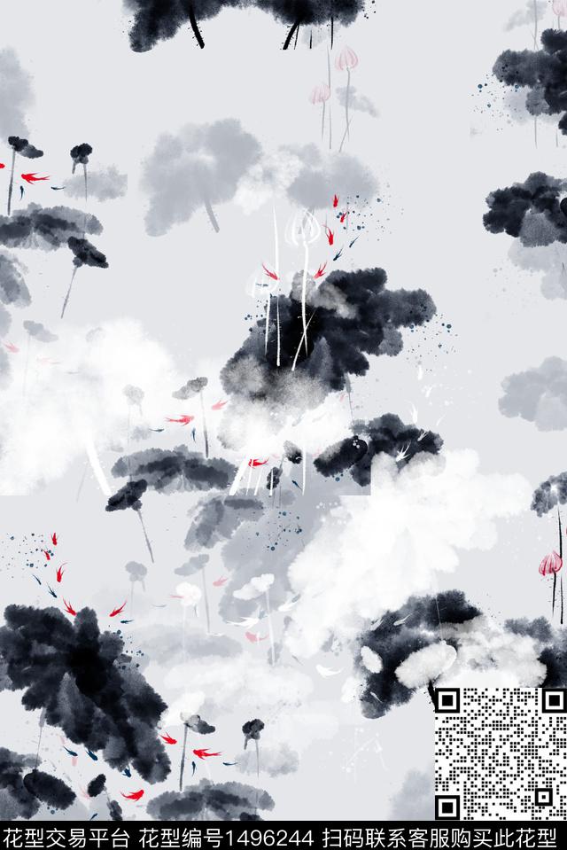 水墨风大牌风中国风数码印花花型下载（图片编号: 1496244） - 瓦栏（Walan）