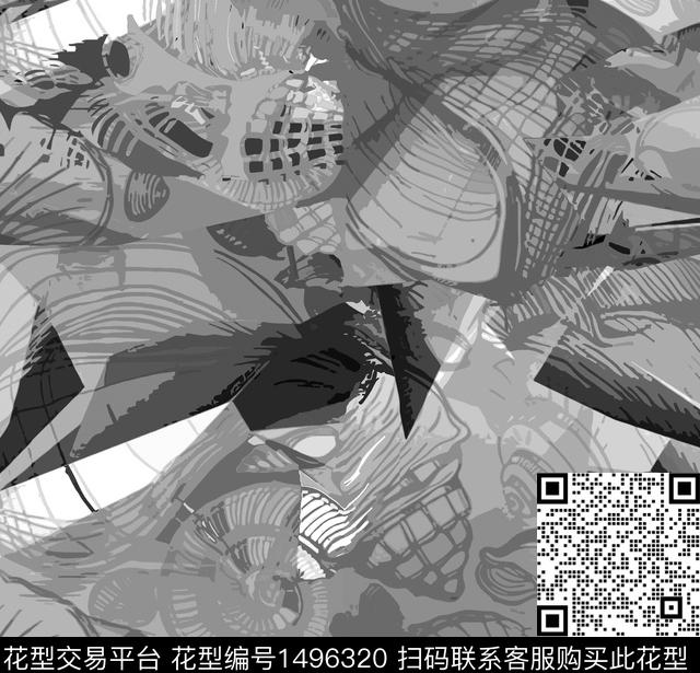 J513616-D.jpg - 1496320 - 建筑 黑白花型 贝壳 - 数码印花花型 － 男装花型设计 － 瓦栏