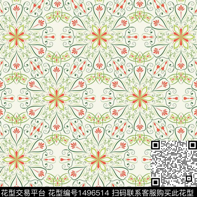 扎染花型花卉小清新数码印花花型下载（图片编号: 1496514） - 瓦栏（Walan）