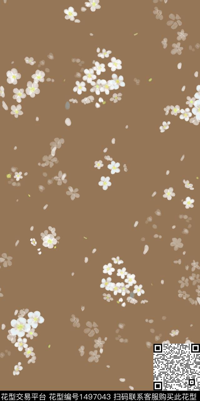 手绘花卉小百花棕色底数码印花花型下载（图片编号: 1497043） - 瓦栏（Walan）