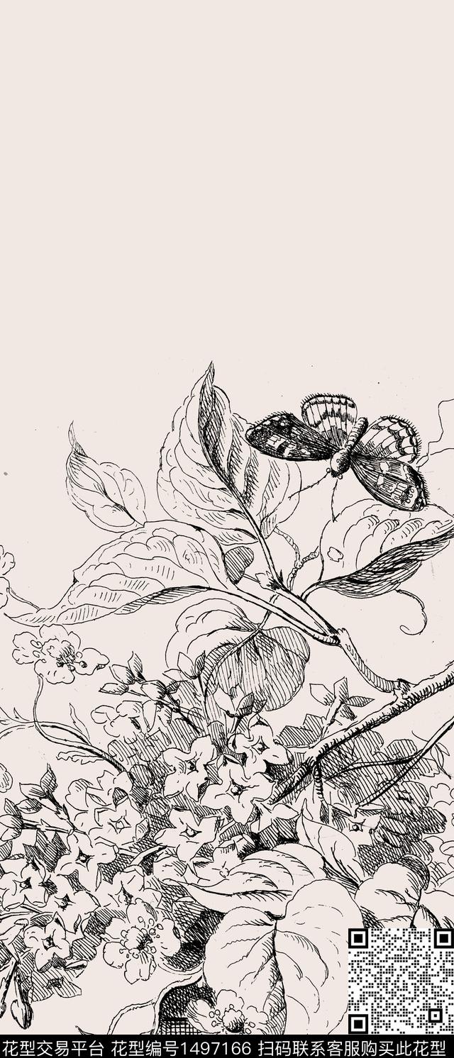 CR19-4-053.jpg - 1497166 - 线条 手绘 蝴蝶 - 数码印花花型 － 女装花型设计 － 瓦栏