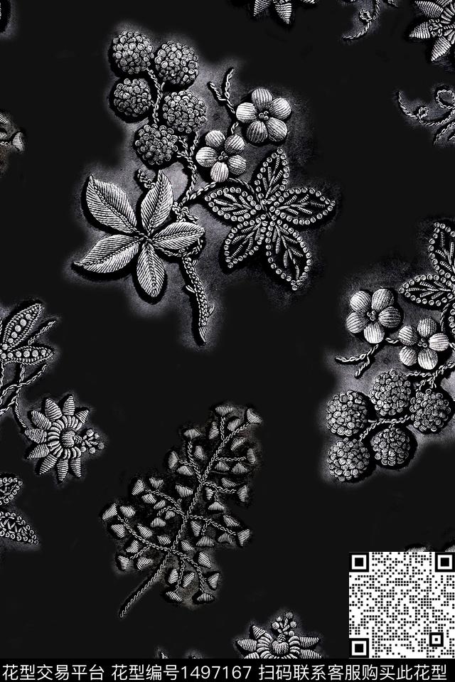 CR19-4-054.jpg - 1497167 - 黑底花卉 印花 素雅 - 数码印花花型 － 女装花型设计 － 瓦栏