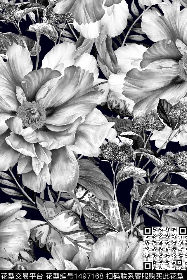 CR19-4-066.jpg - 1497168 - 灰色花 黑白花型 花卉 - 数码印花花型 － 女装花型设计 － 瓦栏