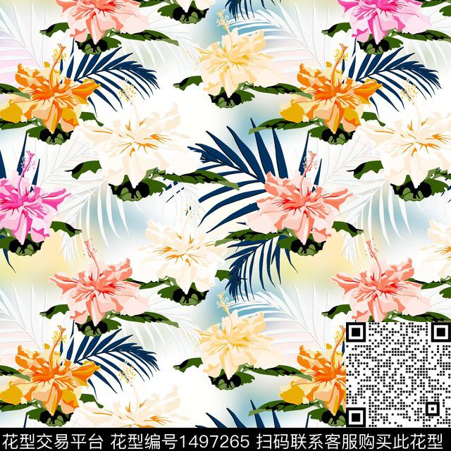 扎染花型花卉大牌风数码印花花型下载（图片编号: 1497265） - 瓦栏（Walan）