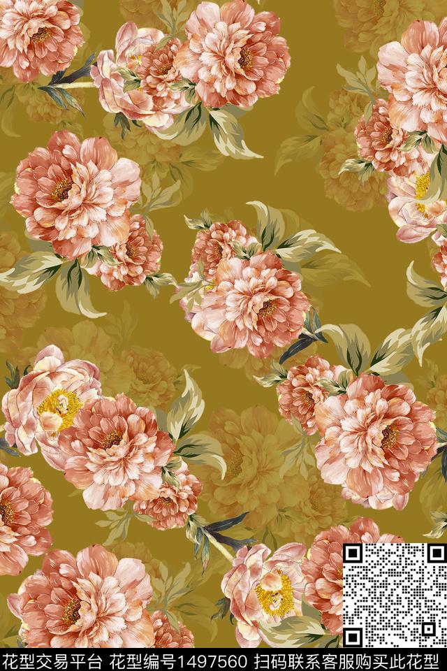CCCC450E.jpg - 1497560 - 香云纱 中国 牡丹 - 数码印花花型 － 女装花型设计 － 瓦栏