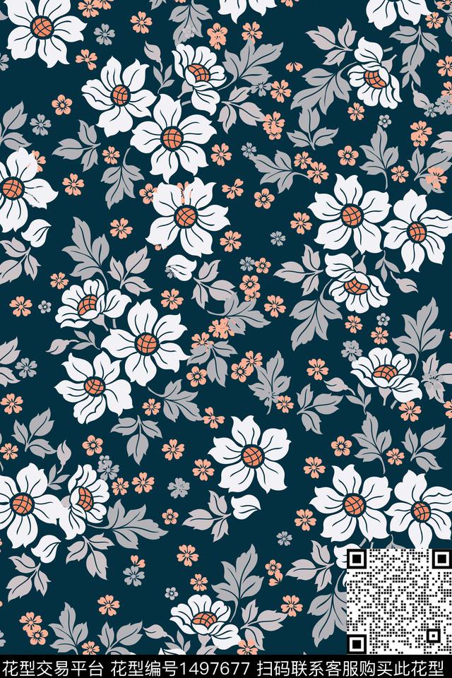 花卉大牌风小碎花数码印花花型下载（图片编号: 1497677） - 瓦栏（Walan）