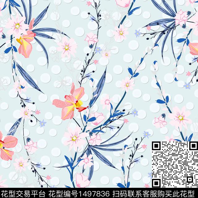 圆形花卉大牌风数码印花花型下载（图片编号: 1497836） - 瓦栏（Walan）