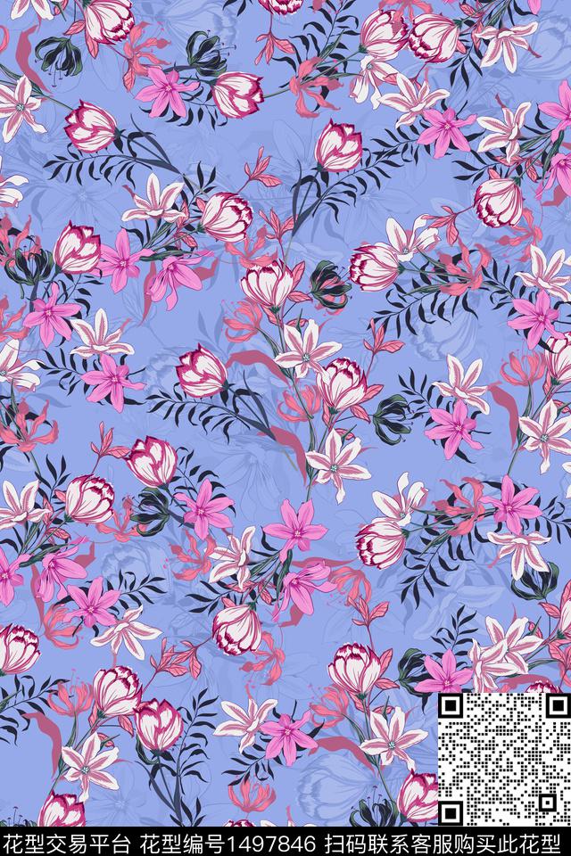 花卉大牌风小碎花数码印花花型下载（图片编号: 1497846） - 瓦栏（Walan）