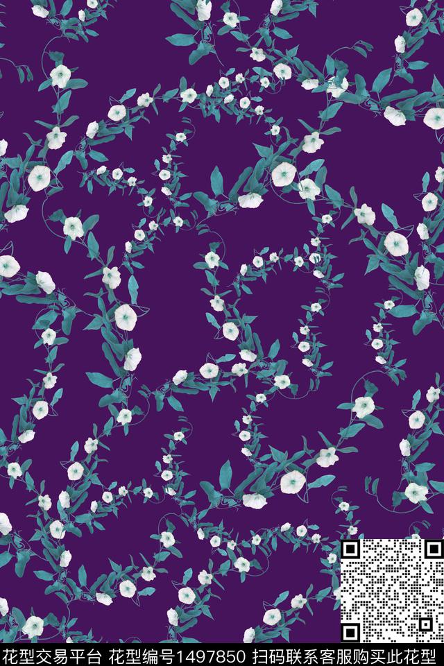 绿植树叶花卉大牌风数码印花花型下载（图片编号: 1497850） - 瓦栏（Walan）