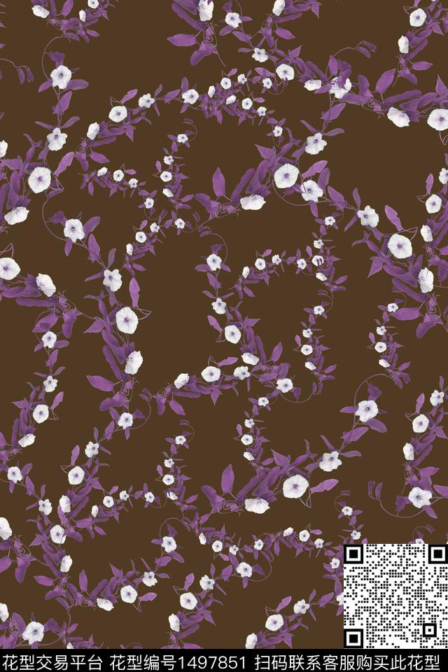 绿植树叶花卉大牌风数码印花花型下载（图片编号: 1497851） - 瓦栏（Walan）