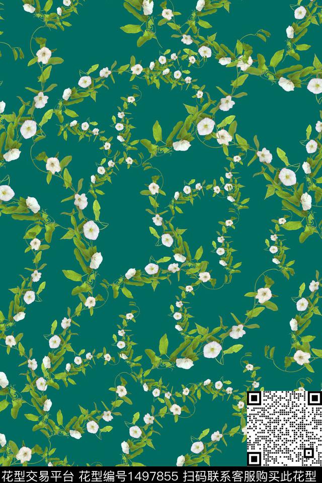 绿植树叶花卉大牌风数码印花花型下载（图片编号: 1497855） - 瓦栏（Walan）