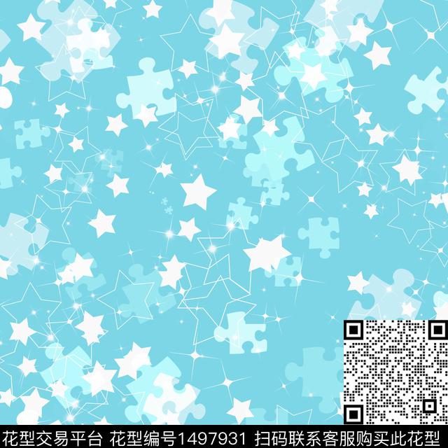 22.5.27.海豚湾之恋.jpg - 1497931 - 蓝色 卡通 炫彩 - 数码印花花型 － 女装花型设计 － 瓦栏
