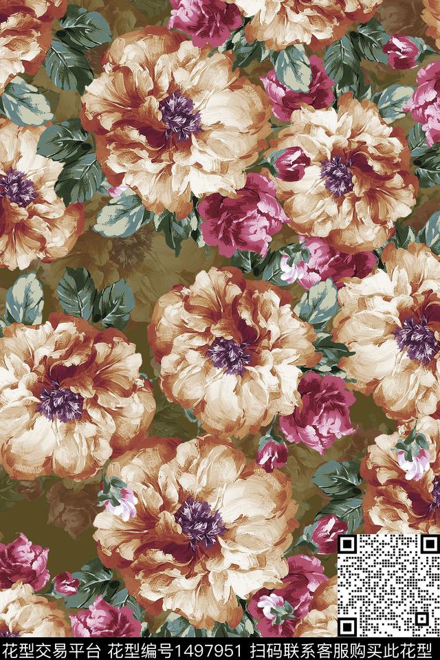 CCCC467E.jpg - 1497951 - 香云纱 中国 牡丹 - 数码印花花型 － 女装花型设计 － 瓦栏