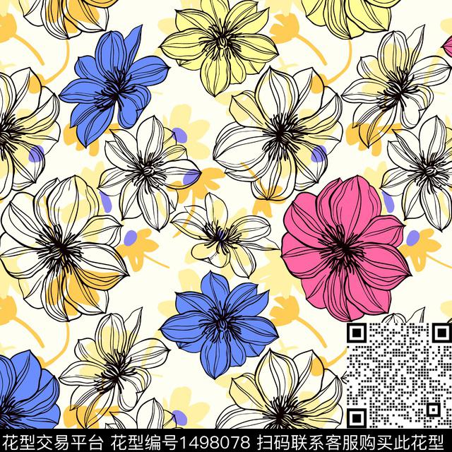 花卉大牌风小碎花数码印花花型下载（图片编号: 1498078） - 瓦栏（Walan）