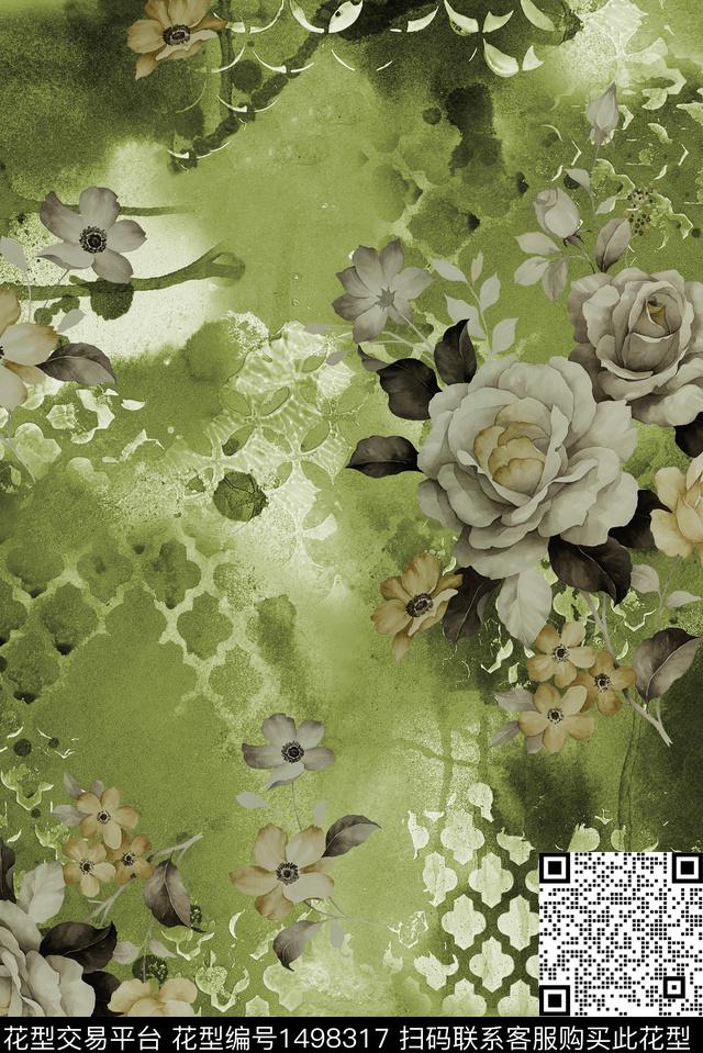 民族风花卉香云纱数码印花花型下载（图片编号: 1498317） - 瓦栏（Walan）