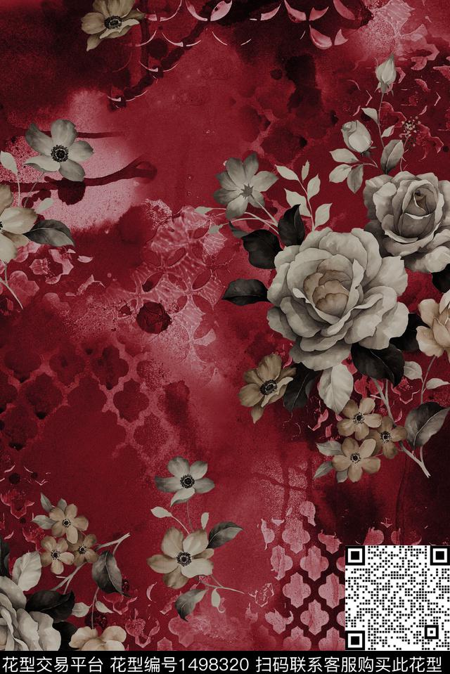 民族风花卉香云纱数码印花花型下载（图片编号: 1498320） - 瓦栏（Walan）