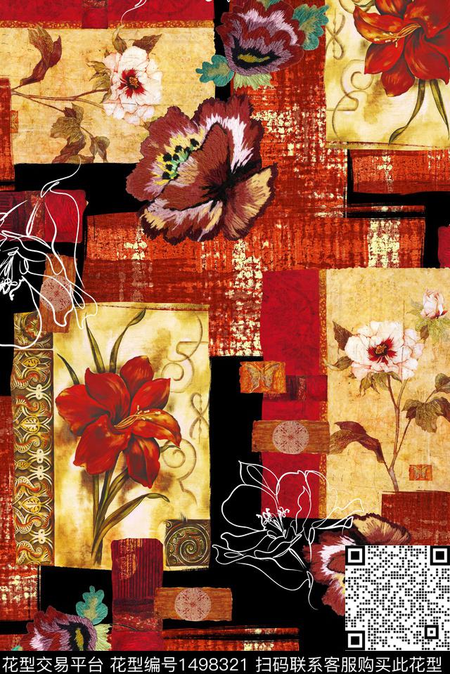 522b.jpg - 1498321 - 民族风 花卉 香云纱 - 数码印花花型 － 女装花型设计 － 瓦栏