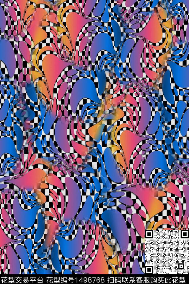 几何扎染花型大牌风数码印花花型下载（图片编号: 1498768） - 瓦栏（Walan）