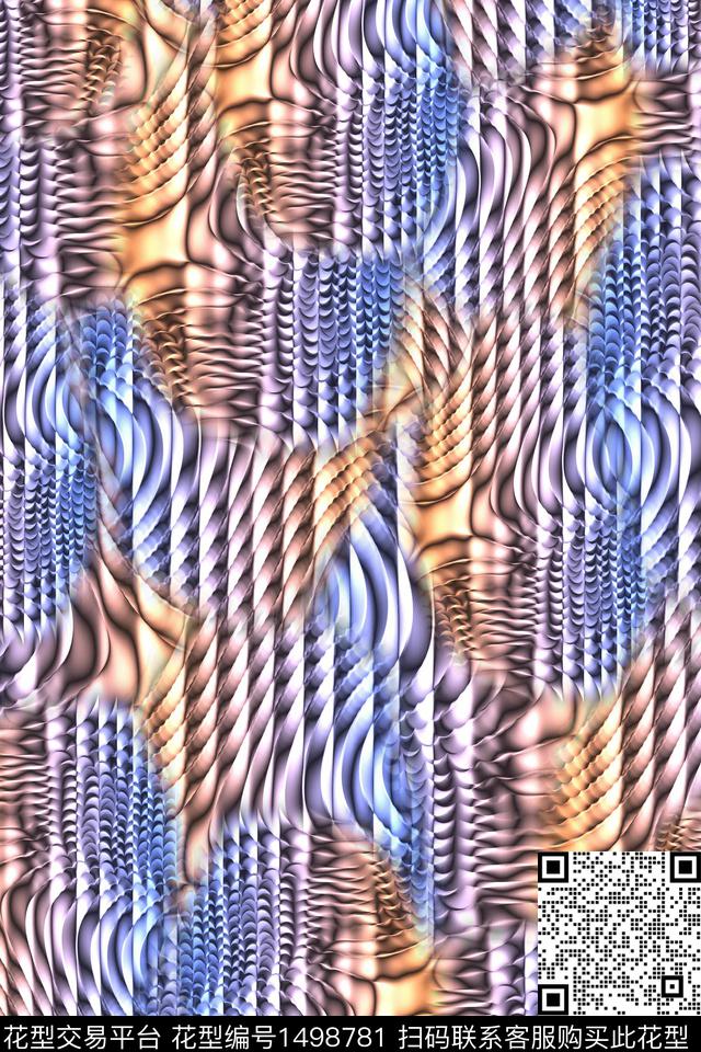 几何扎染花型大牌风数码印花花型下载（图片编号: 1498781） - 瓦栏（Walan）