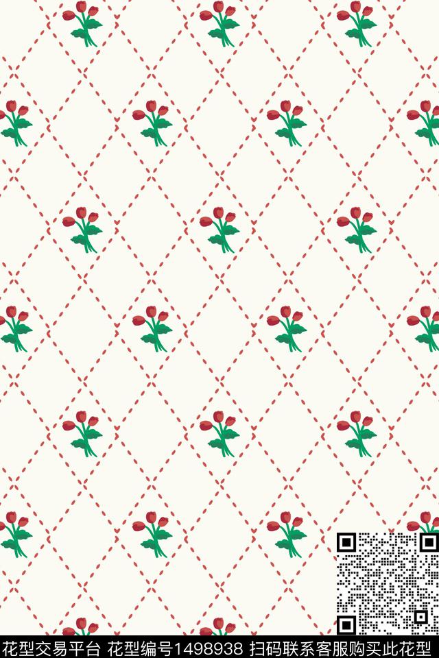 菱形几何花卉数码印花花型下载（图片编号: 1498938） - 瓦栏（Walan）