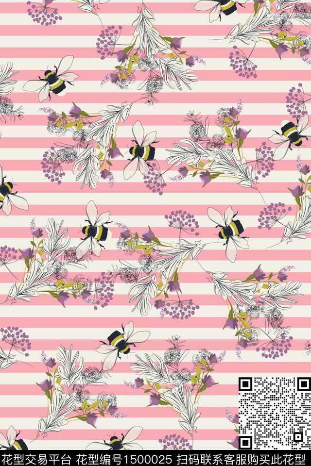 花卉20128.jpg - 1500025 - 绿植树叶 蜜蜂 水草 - 数码印花花型 － 女装花型设计 － 瓦栏