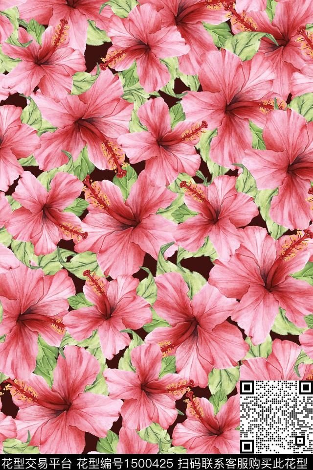 花卉满版散花大牌风数码印花花型下载（图片编号: 1500425） - 瓦栏（Walan）