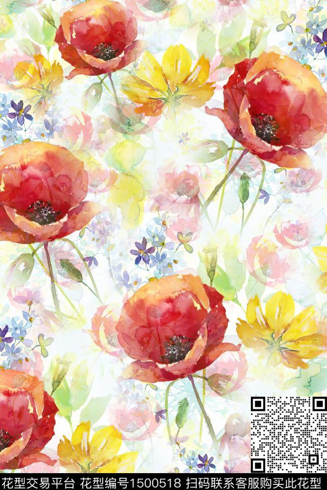 水彩绿植树叶肌理数码印花花型下载（图片编号: 1500518） - 瓦栏（Walan）