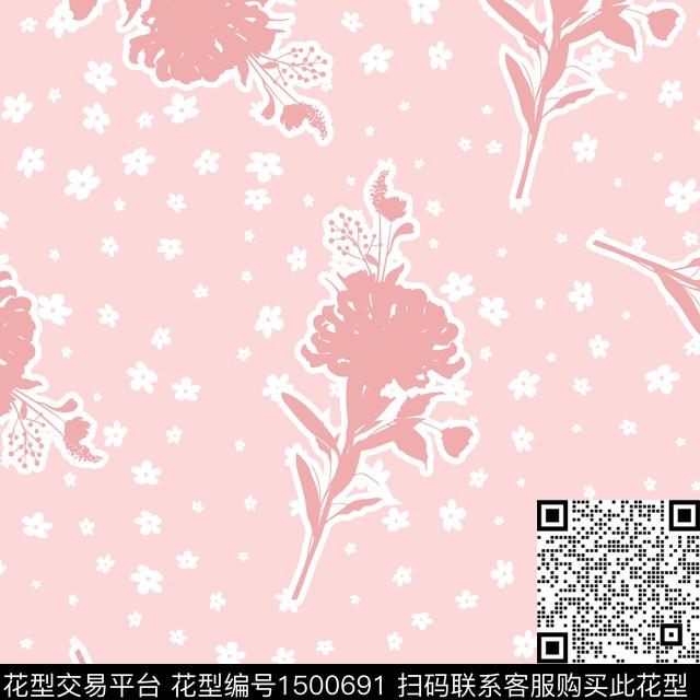 ZJY2022-0608-05A.jpg - 1500691 - 定位花 花卉 卡通 - 传统印花花型 － 床品花型设计 － 瓦栏