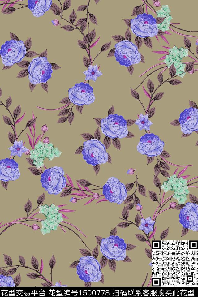 玫瑰花民族风花卉数码印花花型下载（图片编号: 1500778） - 瓦栏（Walan）