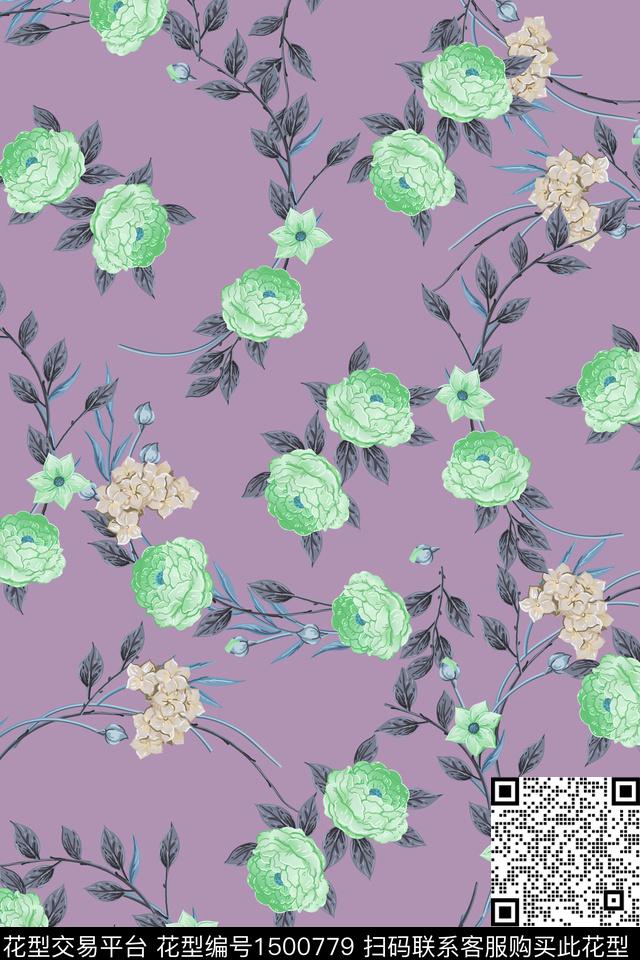 玫瑰花民族风花卉数码印花花型下载（图片编号: 1500779） - 瓦栏（Walan）