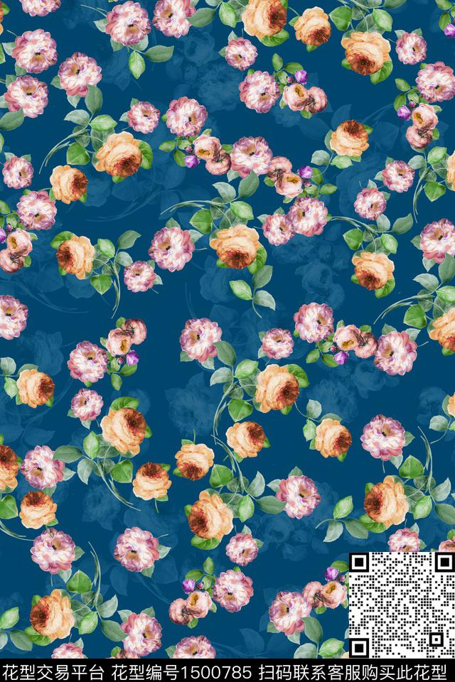 花卉20135-3.jpg - 1500785 - 绿植树叶 玫瑰花 民族风 - 数码印花花型 － 女装花型设计 － 瓦栏