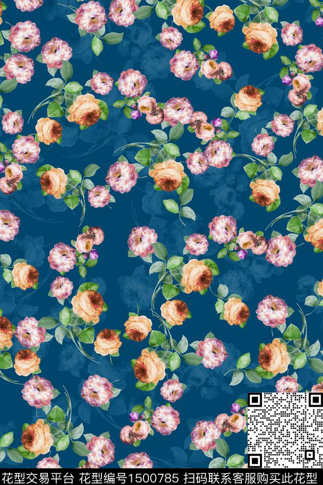 绿植树叶玫瑰花民族风数码印花花型下载（图片编号: 1500785） - 瓦栏（Walan）