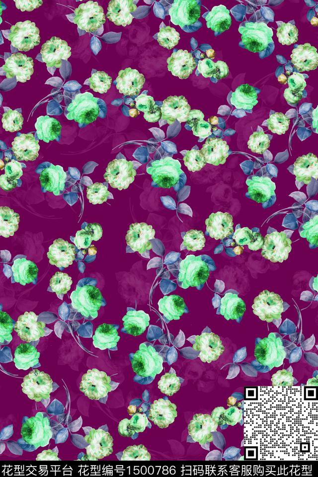 绿植树叶玫瑰花民族风数码印花花型下载（图片编号: 1500786） - 瓦栏（Walan）