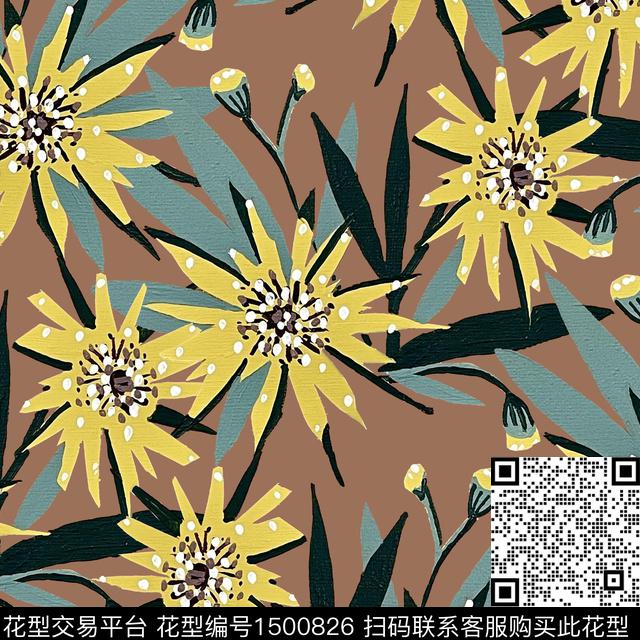 大花绿植树叶异域风数码印花花型下载（图片编号: 1500826） - 瓦栏（Walan）