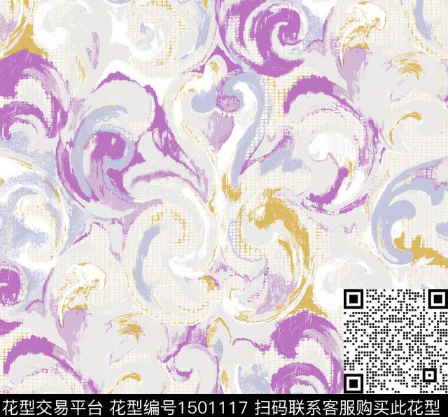 卷草抽象花卉女装传统印花花型下载（图片编号: 1501117） - 瓦栏（Walan）