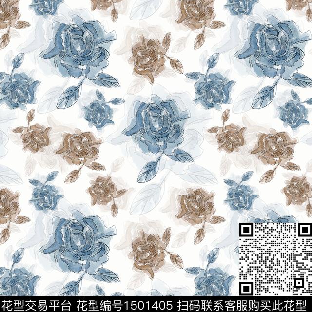 花卉手绘小碎花数码印花花型下载（图片编号: 1501405） - 瓦栏（Walan）