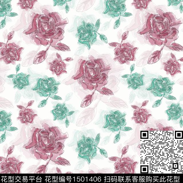 花卉手绘小碎花数码印花花型下载（图片编号: 1501406） - 瓦栏（Walan）