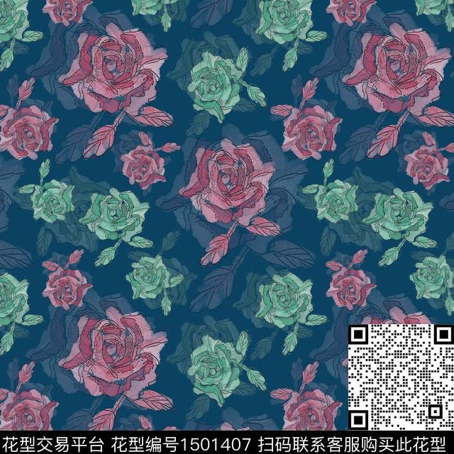 花卉手绘小碎花数码印花花型下载（图片编号: 1501407） - 瓦栏（Walan）