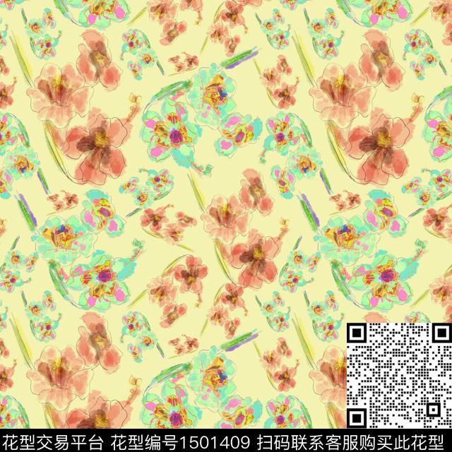 花卉手绘小碎花数码印花花型下载（图片编号: 1501409） - 瓦栏（Walan）