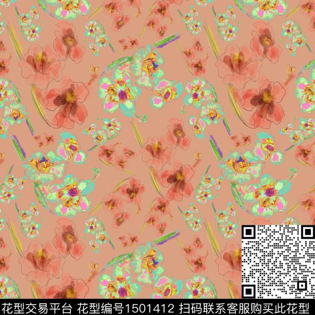 花卉手绘小碎花数码印花花型下载（图片编号: 1501412） - 瓦栏（Walan）