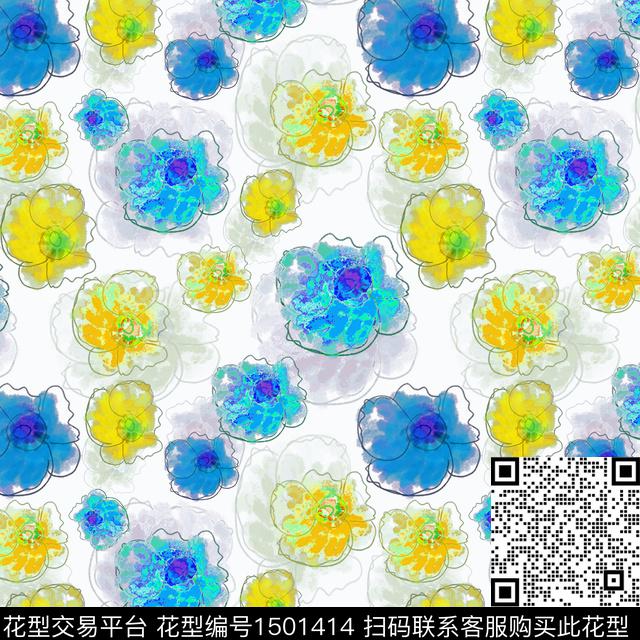 花卉手绘小碎花数码印花花型下载（图片编号: 1501414） - 瓦栏（Walan）