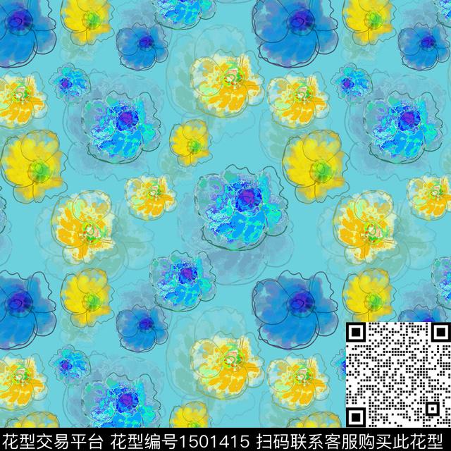 花卉手绘小碎花数码印花花型下载（图片编号: 1501415） - 瓦栏（Walan）