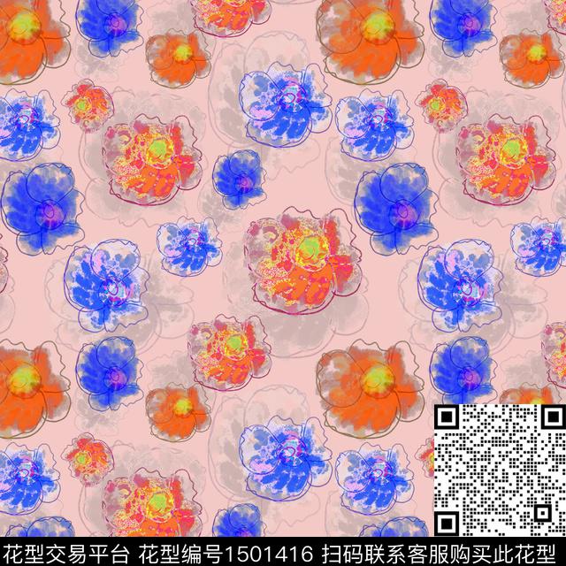 花卉手绘小碎花数码印花花型下载（图片编号: 1501416） - 瓦栏（Walan）
