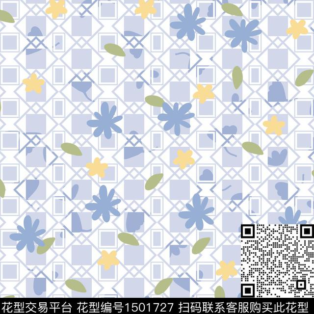 021XHb.jpg - 1501727 - 黑底花卉 几何花卉 小碎花 - 数码印花花型 － 女装花型设计 － 瓦栏