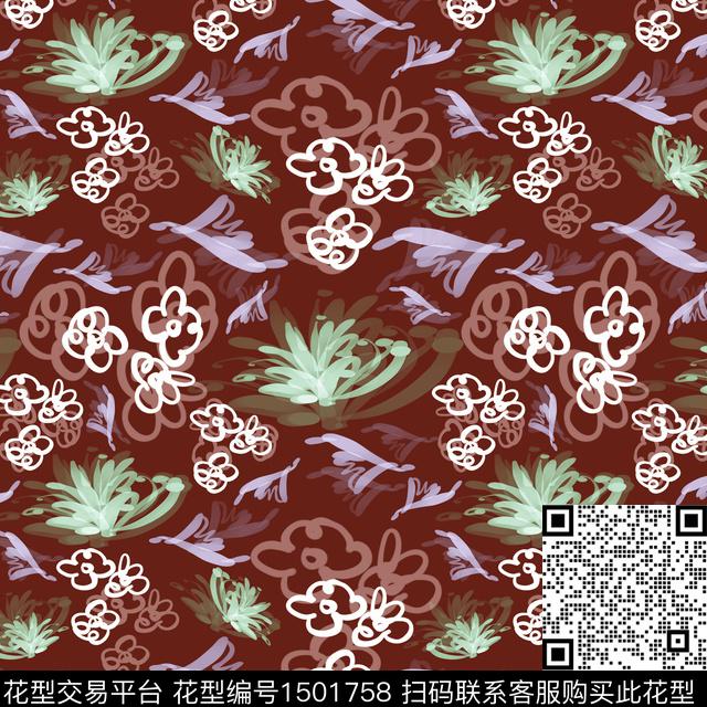 花卉手绘小碎花数码印花花型下载（图片编号: 1501758） - 瓦栏（Walan）