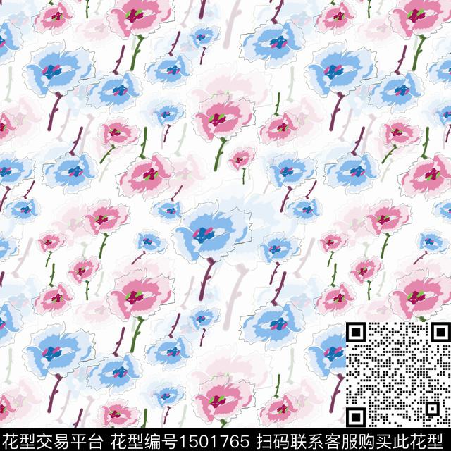 花卉手绘小碎花数码印花花型下载（图片编号: 1501765） - 瓦栏（Walan）