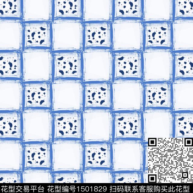 格子男装手绘笔触传统印花花型下载（图片编号: 1501829） - 瓦栏（Walan）