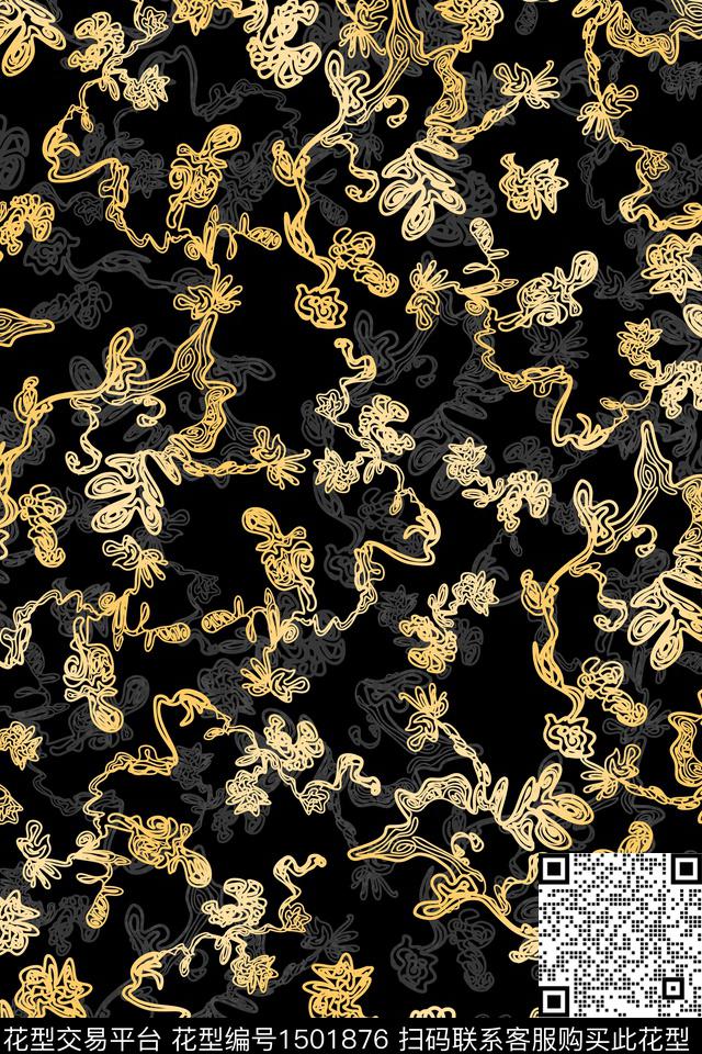 WC02799.jpg - 1501876 - 黑底花卉 传统纹样 雪纺 - 数码印花花型 － 女装花型设计 － 瓦栏