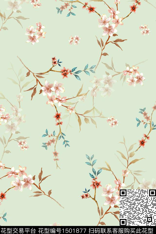 WC02801.jpg - 1501877 - 绿植树叶 水彩 传统纹样 - 数码印花花型 － 女装花型设计 － 瓦栏