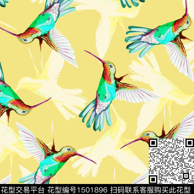 四方连续数码花型#女装.jpg - 1501896 - 简约 休闲 鸟 - 数码印花花型 － 女装花型设计 － 瓦栏